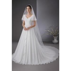 Modest Wedding Dress Short Flutter Sleeves Size 16